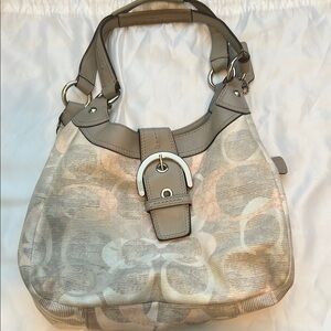 Coach Cream and Gray Shoulder Bag with Signature Monogram